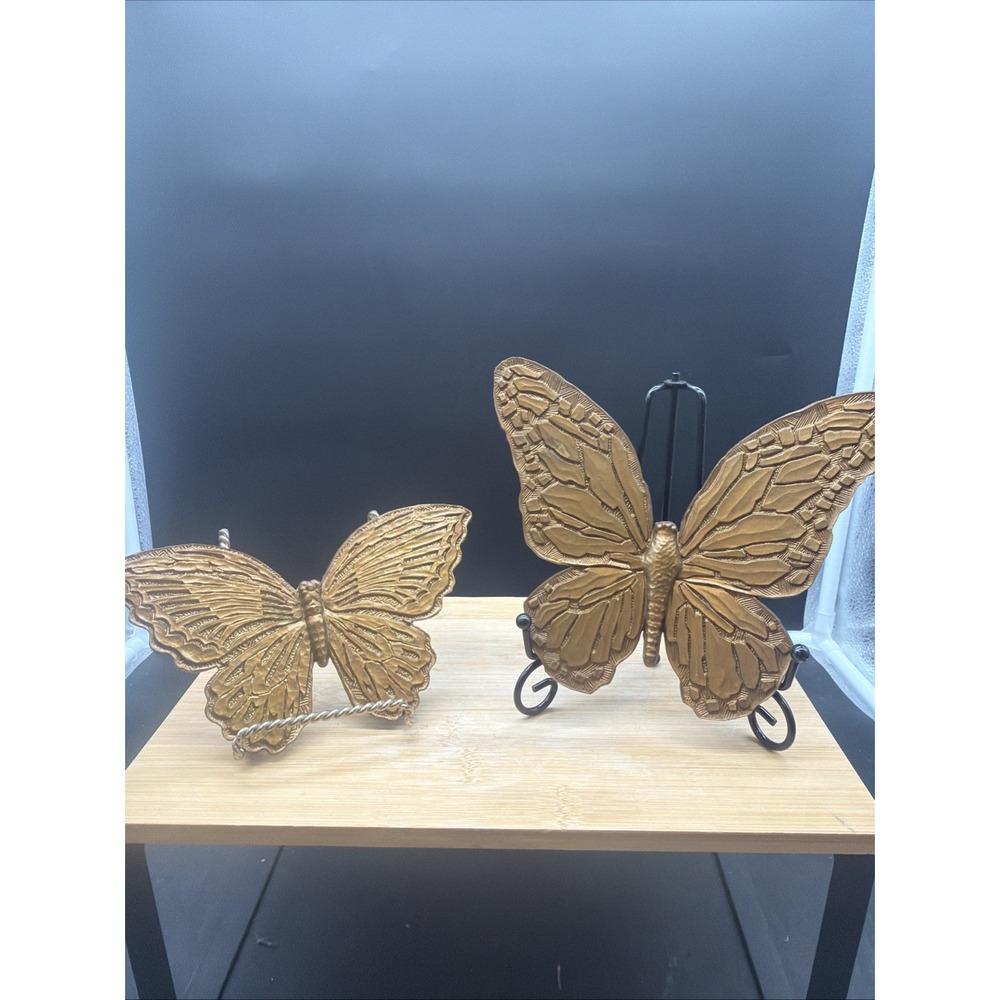 2 Vintage Home Interiors MCM Metal Plastic Butterfly Wall Hangings Gold
